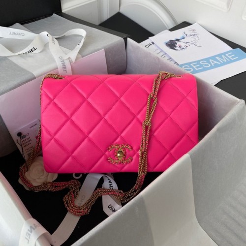 Chanel petit SAC À RABAT Agneau Métal doré AS3387 rose