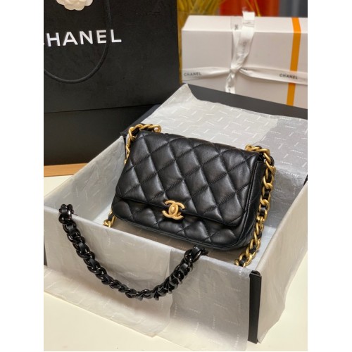 Chanel petit sac bandoulière Agneau&Métal doré AS3206 noir