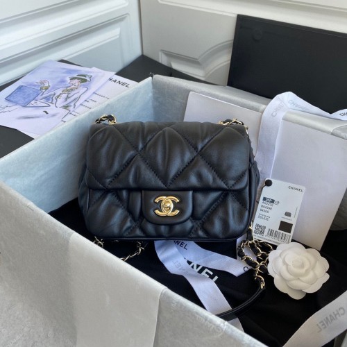 Chanel sac Lingge bubble petit rabat Cuir de veau Métal doré AS2232 noir