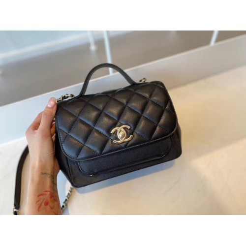 Chanel petit sac à rabat Cuir de veau Métal doré A93749 noir