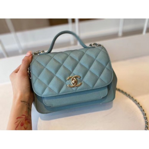 Chanel petit sac à rabat Cuir de veau Métal doré A93749 bleu