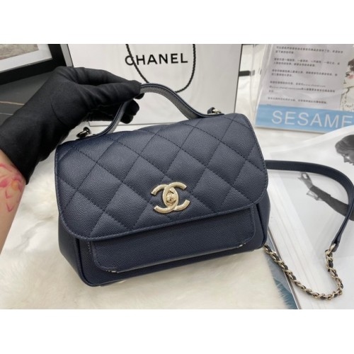 Chanel petit sac à rabat Cuir de veau Métal doré A93749 bleu foncé
