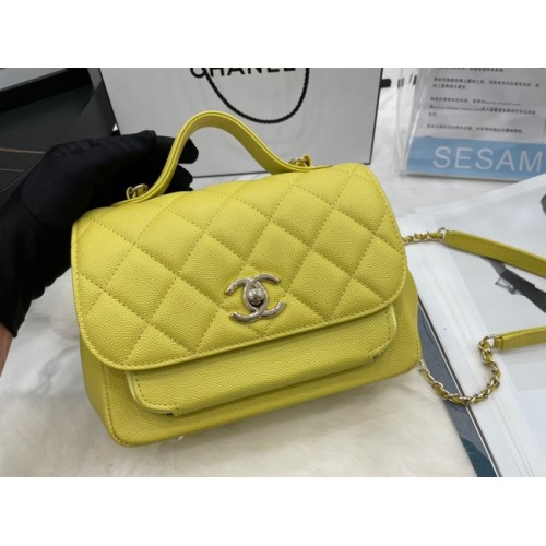 Chanel petit sac à rabat Cuir de veau Métal doré A93749 citron