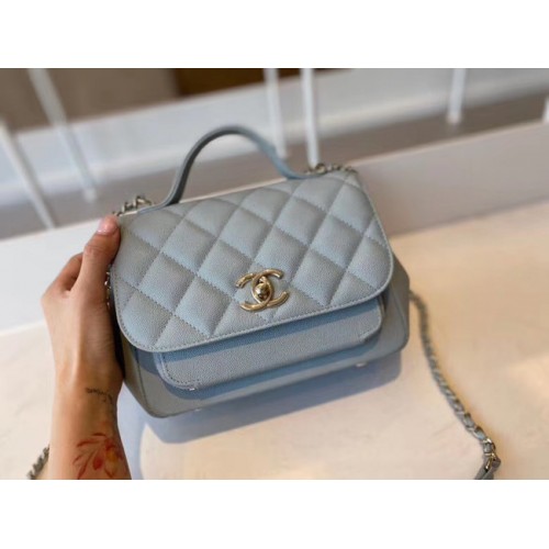 Chanel petit sac à rabat Cuir de veau Métal doré A93749 bleu clair