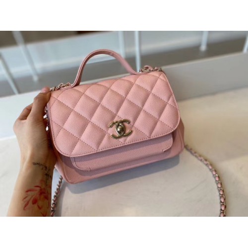 Chanel petit sac à rabat Cuir de veau Métal doré A93749 rose