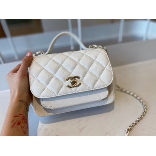 Chanel petit sac à rabat Cuir de veau Métal doré A93749 blanc