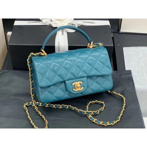 Chanel petit sac cabas Mouton Métal Doré AS2431 bleu