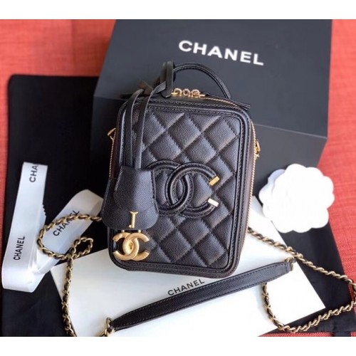Chanel vanity case Cuir de veau grainé Métal doré AS0988 noir