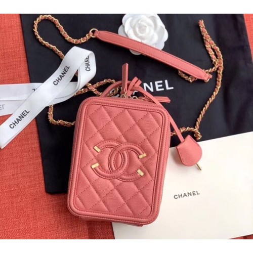Chanel trousse de toilette Veau grainé Métal doré AS0988 rose