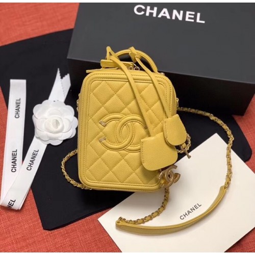 Chanel vanity case Veau grainé Métal doré AS0988 jaune