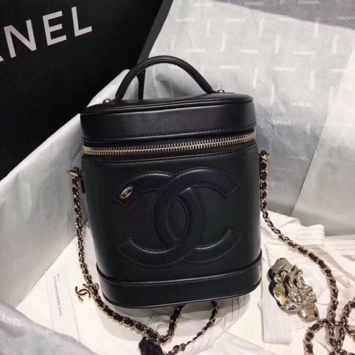 Chanel trousse de toilette Agneau Métal Doré AS0323 noir