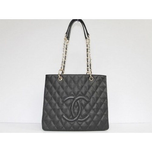 Sac fourre-tout Chanel matelassé CC 35626 matériel d'or noir