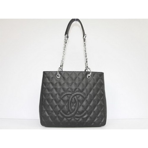 Sac fourre-tout matelassé Chanel CC 35626 Matériel argenté noir