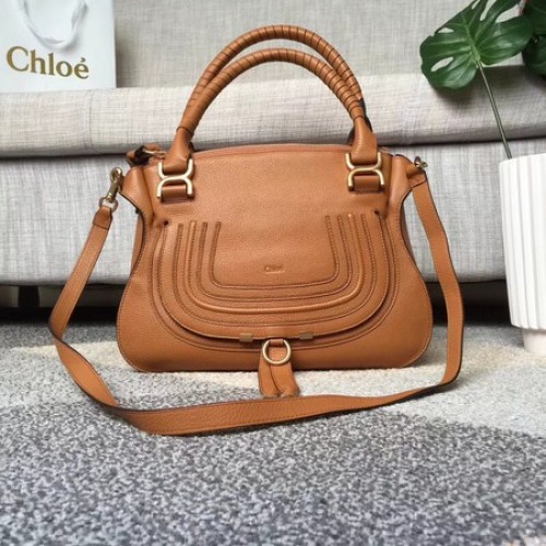 Chloe Marcie sac à poignée supérieure en cuir de veau original 166320 camel