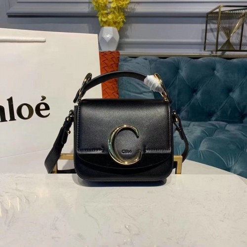 Chloe Original Petit sac à poignée en cuir de vachette 3S030 Noir