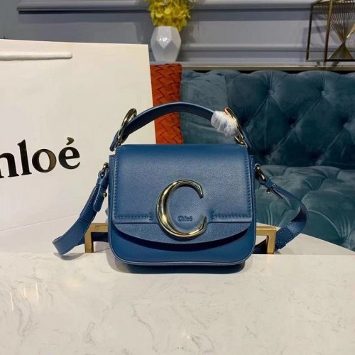 Chloe Original Petit Sac à Poignée en Cuir de Veau 3S030 Bleu