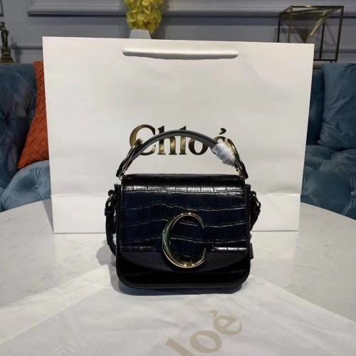 Chloe Original Petit sac à poignée en cuir de crocodile 3S030 Noir