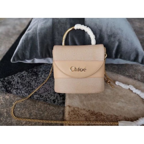 Chloe Small Aby Lock Chain Bag en Cuir de Veau Embossé Effet Lézard sur Cuir de Chèvre 3S035 Abricot
