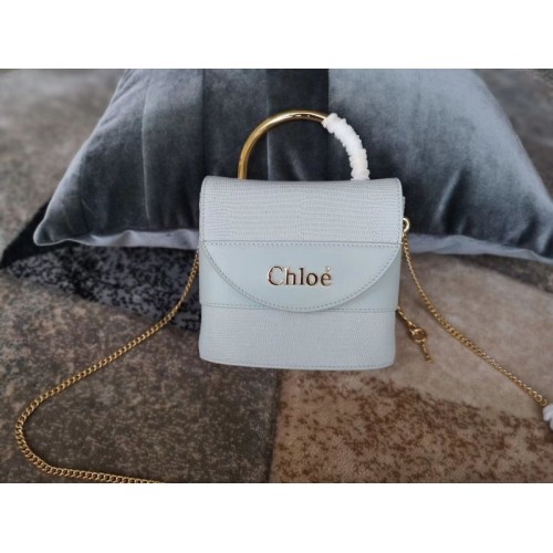 Chloe Small Aby Lock Chain Bag en Cuir de Veau Embossé Effet Lézard Cuir de Chèvre 3S035 Bleu Clair