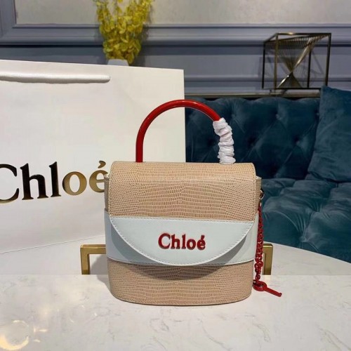 Chloe Small Aby Lock Chain Bag en Cuir de Veau Embossé Effet Lézard en Cuir de Chèvre 3S035 Blanc