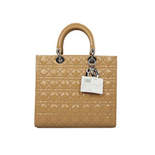 Vente chaude Christian Dior Patent Sacs Grand Lady Dior Sac CAL44561 Abricot Argent