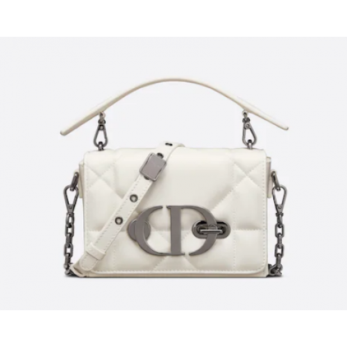SAC DIOR 30 MONTAIGNE BOX AVEC POIGNÉE Agneau Latte Maxicannage M9218B BLANC