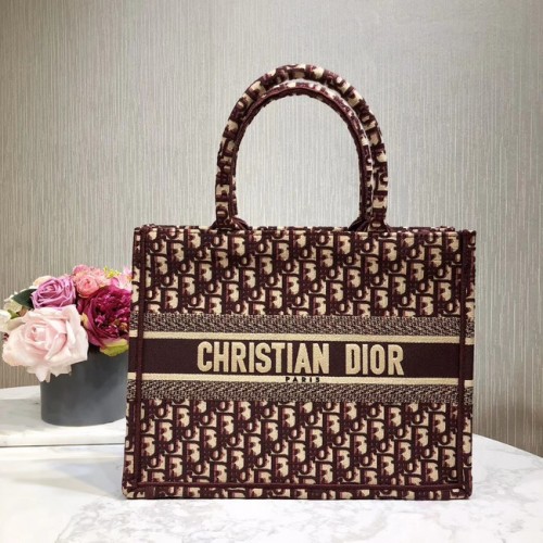 DIOR BOOK TOTE BAG EN TOILE BRODÉE C1286-2 BORDEAUX