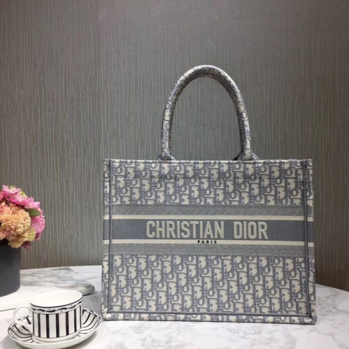 DIOR BOOK TOTE BAG EN TOILE BRODÉE C1286-3 gris
