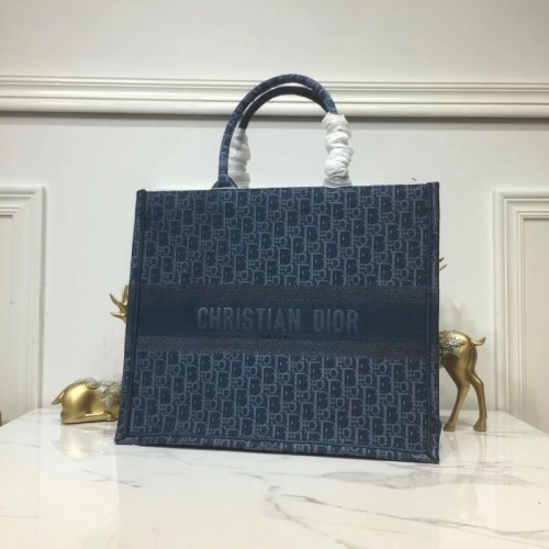 DIOR BOOK TOTE BAG EN TOILE BRODÉE C1286 Bleu