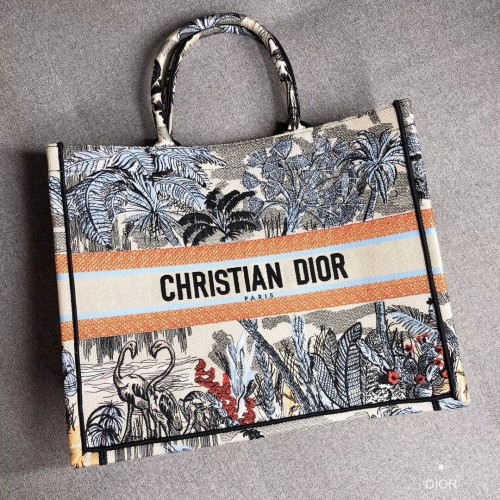 DIOR BOOK TOTE BAG EN TOILE BRODÉE C1286 Gris Clair