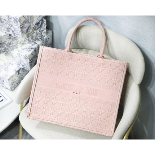 DIOR BOOK TOTE BAG EN TOILE BRODÉE C1286 Rose