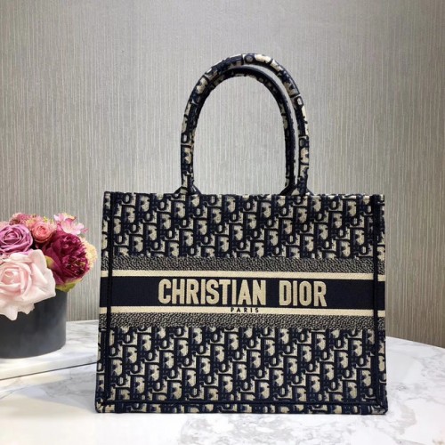 DIOR BOOK TOTE BAG EN TOILE BRODÉE C1286-1 Navy