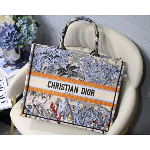 DIOR BOOK TOTE BAG EN TOILE BRODÉE C1287 bleu
