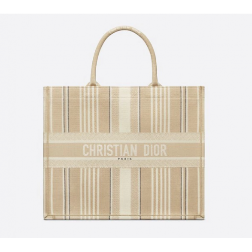 DIOR BOOK TOTE Beige Rayures Broderie M1286Z