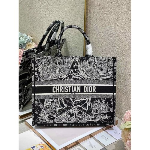 DIOR BOOK TOTE Broderie globe noir et blanc M1286ZR