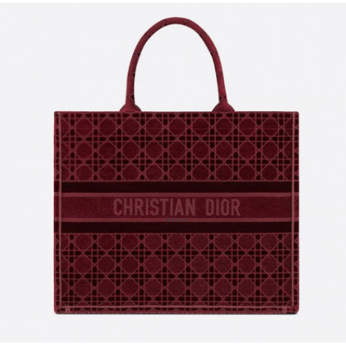 DIOR BOOK TOTE Velours Brodé Cannage Bordeaux M1286Z