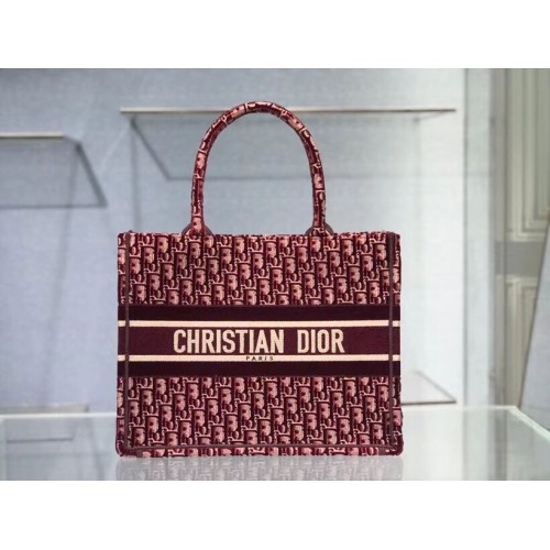 PETIT DIOR BOOK TOTE Velours Brodé Dior Oblique Bordeaux M1287Z