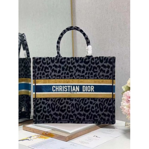 DIOR BOOK TOTE Broderie C1286-4 Imprimé Léopard Noir&gris