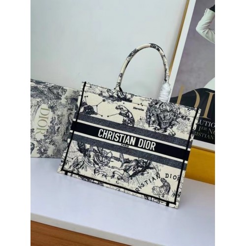DIOR BOOK TOTE Latte Multicolore Dior Zodiac Broderie M1297ZR
