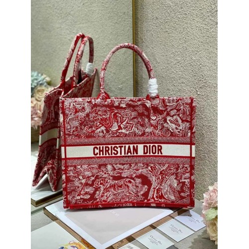 DIOR BOOK TOTE Framboise Toile de Jouy Broderie Inversée M1286ZR ROUGE