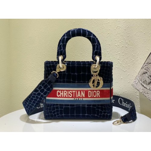 DIOR BOOK TOTE Velours Motif Crocodile M2030 Bleu Foncé
