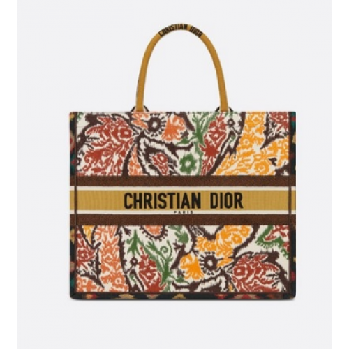 DIOR BOOK TOTE Jaune Multicolore Broderie Dior Paisley M1286Z