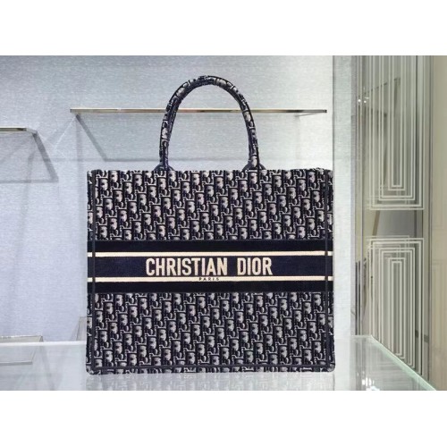 DIOR BOOK TOTE bleu Velours brodé Dior Oblique M1286Z