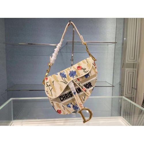 DIOR Beige Multicolore Dior Hibiscus Fil métallique Broderie SADDLE BAG M0446C Beige
