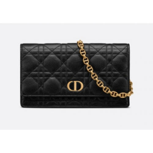 POCHETTE CEINTURE DIOR CARO AVEC CHAÎNE Cuir de veau souple Cannage S5091UW NOIR