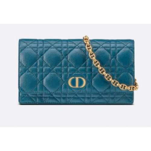 POCHETTE CEINTURE DIOR CARO AVEC CHAÎNE Cuir de veau souple Cannage S5091UW BLEU