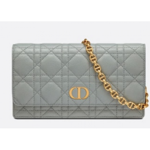 POCHETTE CEINTURE DIOR CARO AVEC CHAÎNE Cuir de veau souple Cannage S5091UW GRIS