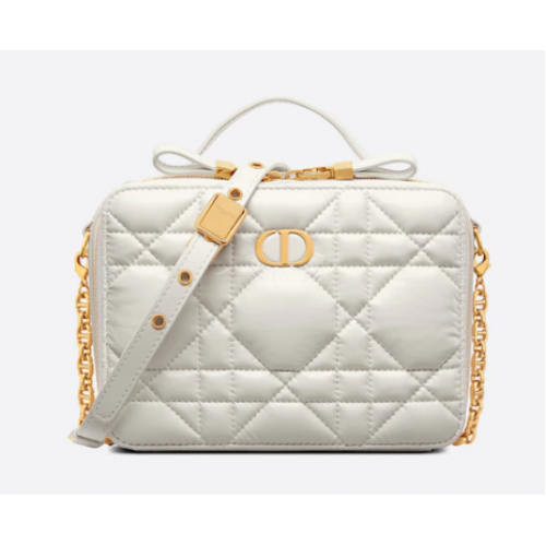 SAC DIOR CARO BOX AVEC CHAÎNE Cuir de veau Latte Macrocannage matelassé S5140UNG blanc
