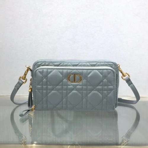 DIOR CARO DOUBLE POCHETTE Cuir de veau souple Cannage S5037U gris