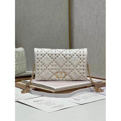 POCHETTE DIOR CARO MACROCANNAGE Cuir de veau macrocannage avec motif étoile S5135BB blanc